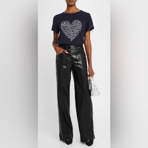 cinq a sept Benji Vegan Leather Wide Leg High Rise Full Length Pants Size 4